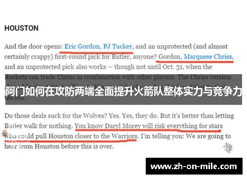 阿门如何在攻防两端全面提升火箭队整体实力与竞争力 阿门如何在攻防两端全面提升火箭队整体实力与竞争力