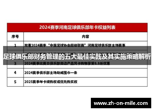足球俱乐部财务管理的五大最佳实践及其实施策略解析